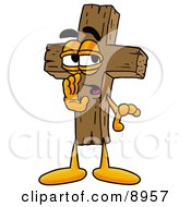 Wooden Cross Mascot Cartoon Character Whispering And Gossiping