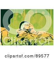 Royalty Free RF Clipart Illustration Of A Woman Holding Her Sick Husbands Hand While He Rests by mayawizard101