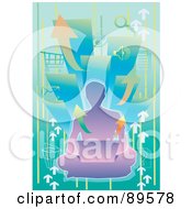 Poster, Art Print Of Purple Male Silhouette Sitting On The Floor With A Laptop Over Arrows And Computer Icons