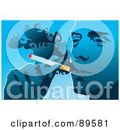 Royalty Free RF Clipart Illustration Of A Blue Man Holding A Cigarette And Exhaling Smoke