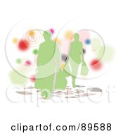 Royalty Free RF Clipart Illustration Of Green Shoppers Over White With Halftone Circles