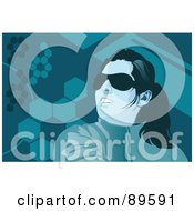 Royalty Free RF Clipart Illustration Of A Woman Wearing Sunglasses And Looking Left Over Blue
