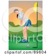 Poster, Art Print Of Woman Watching Her Golf Ball Go Into A Hole