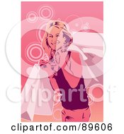 Poster, Art Print Of Happy Pink Woman Smiling With Shopping Bags