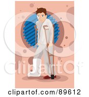 Royalty Free RF Clipart Illustration Of An Injured Man With A Cast And Crutches by mayawizard101