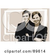Royalty Free RF Clipart Illustration Of A Sepia Toned Business Team A Man And Woman