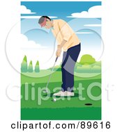Poster, Art Print Of Focused Male Golfer Aiming Near A Hole
