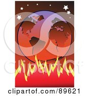 Poster, Art Print Of Fire Blazing Under A Hot Earth Under The Stars