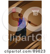 Royalty Free RF Clipart Illustration Of A Black Male Basketball Player Jumping With A Ball In Hand by mayawizard101