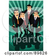 Poster, Art Print Of Team Of Four Professional Businsess Men Looking Up Over A Green Burst