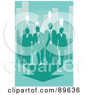 Royalty Free RF Clipart Illustration Of A Team Of Corporate Businessmen With Arrows In A City