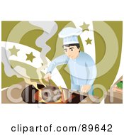 Poster, Art Print Of Make Chef Cooking Mushrooms Over A Flame