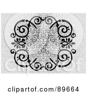 Royalty Free RF Clipart Illustration Of A Black Swirl Border Over A Gray Floral Background