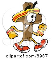 Poster, Art Print Of Wooden Cross Mascot Cartoon Character Speed Walking Or Jogging