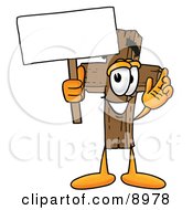 Poster, Art Print Of Wooden Cross Mascot Cartoon Character Holding A Blank Sign