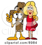Poster, Art Print Of Wooden Cross Mascot Cartoon Character Talking To A Pretty Blond Woman