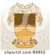 Poster, Art Print Of Brown And Beige Shield With A Blank Banner And Vines Over Beige
