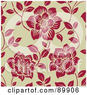 Poster, Art Print Of Seamless Red And Beige Floral Pattern Background - Version 1