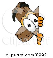 Poster, Art Print Of Wooden Cross Mascot Cartoon Character Peeking Around A Corner