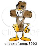 Poster, Art Print Of Wooden Cross Mascot Cartoon Character Pointing At The Viewer