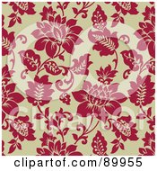 Royalty Free RF Clipart Illustration Of A Seamless Red And Beige Floral Pattern Background Version 2