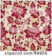 Poster, Art Print Of Seamless Red And Beige Floral Pattern Background - Version 2