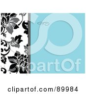 Poster, Art Print Of Black And White Floral Border Along A Blue Background