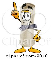 Clipart Picture Of A Diploma Mascot Cartoon Character Pointing Upwards