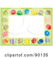 Poster, Art Print Of Border Of Colorful Easter Eggs On Green Around White Space
