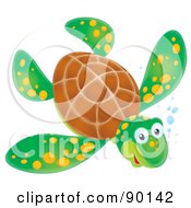 Poster, Art Print Of Airbrushed Wild Green Sea Turtle With Yellow Spots And Bubbles
