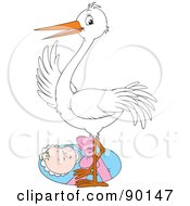 Poster, Art Print Of White Stork Standing Over A Bundled Baby
