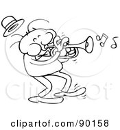 Royalty Free RF Clipart Illustration Of An Outlined Toon Guy Playing A Trumpet by gnurf