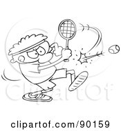 Poster, Art Print Of Outlined Toon Guy Playing Tennis