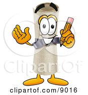 Clipart Picture Of A Diploma Mascot Cartoon Character Holding A Pencil