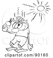 Royalty Free RF Clipart Illustration Of An Outlined Toon Guy Putting Sun Block On His Head