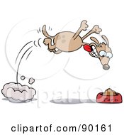 Royalty Free RF Clipart Illustration Of A Hungry Dog Diving Towards His Food Bowl by gnurf