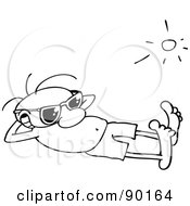Royalty Free RF Clipart Illustration Of An Outlined Toon Guy Sun Bathing