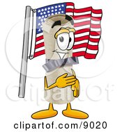 Clipart Picture Of A Diploma Mascot Cartoon Character Pledging Allegiance To An American Flag