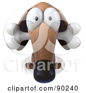 3d Brown Pookie Wiener Dog Character With A Bone In His Mouth - Version 1