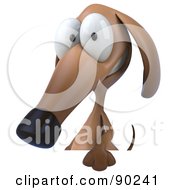 Royalty Free RF Clipart Illustration Of A 3d Brown Pookie Wiener Dog Character Grinning Over A Blank Sign