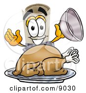 Poster, Art Print Of Diploma Mascot Cartoon Character Serving A Thanksgiving Turkey On A Platter