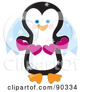 Cute Penguin Holding Paper Hearts