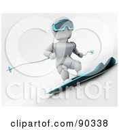 Poster, Art Print Of 3d White Character Skiing - Version 1