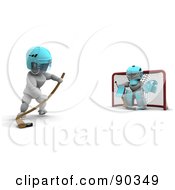Poster, Art Print Of 3d White Character Ice Hockey Goalie Blocking A Net