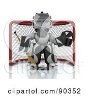 3d White Character Ice Hockey Goalie Guarding A Net