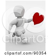 Poster, Art Print Of 3d White Character Running With A Valentines Day Heart