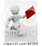 Poster, Art Print Of 3d White Character Running With A Valentines Day Card