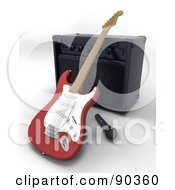 Poster, Art Print Of 3d Electric Guitar With A Microphone And Speaker