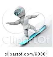 Poster, Art Print Of 3d White Character Snowboarding - Version 1