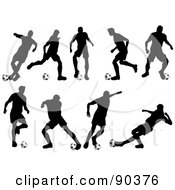Digital Collage Of Silhouetted Soccer Players With Balls